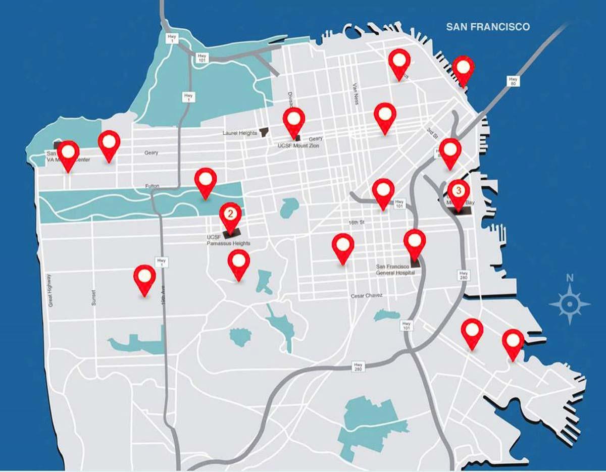 რუკა San Francisco საავადმყოფოები