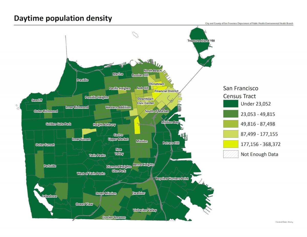 რუკა San Francisco მოსახლეობის სიმჭიდროვე