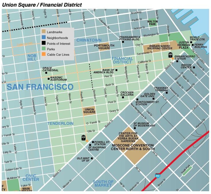 რუკა კავშირის კვადრატული ფართი San Francisco