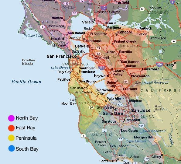 San Francisco ადგილმდებარეობა რუკაზე და მიმდებარე ტერიტორია