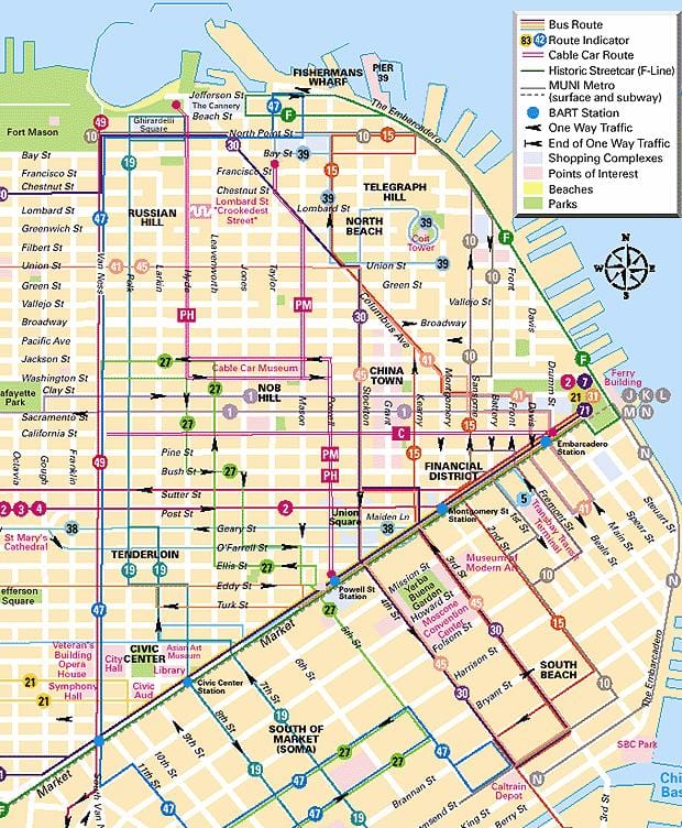 საბაგირო ხაზები San Francisco რუკა