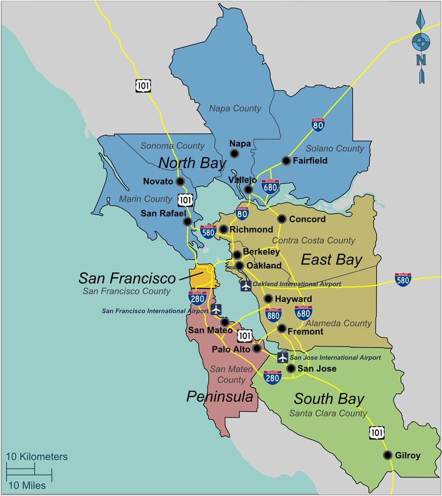 რუკა south San Francisco bay ფართობი
