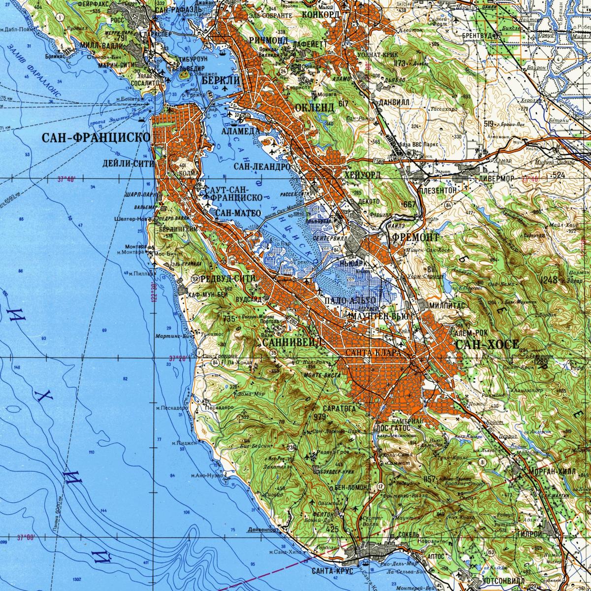 San Francisco bay ფართობი ტოპოგრაფიული რუკა