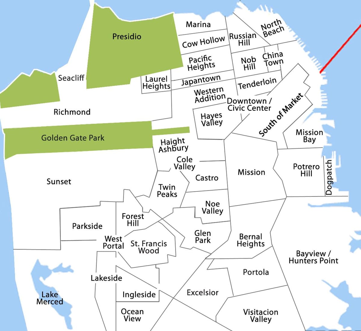 რუკა bayview რაიონში, San Francisco
