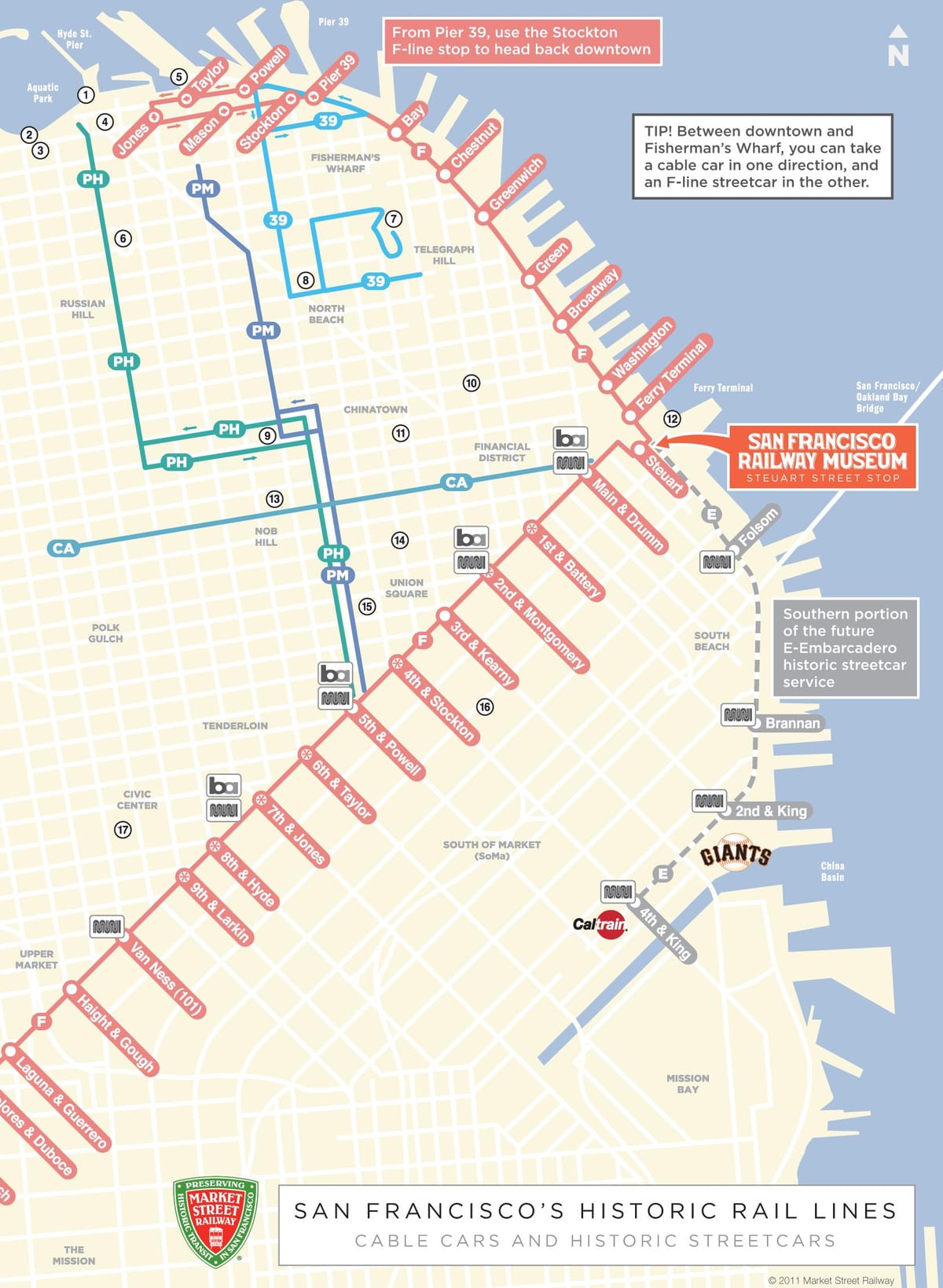რუკა cable car მარშრუტი San Francisco, ca