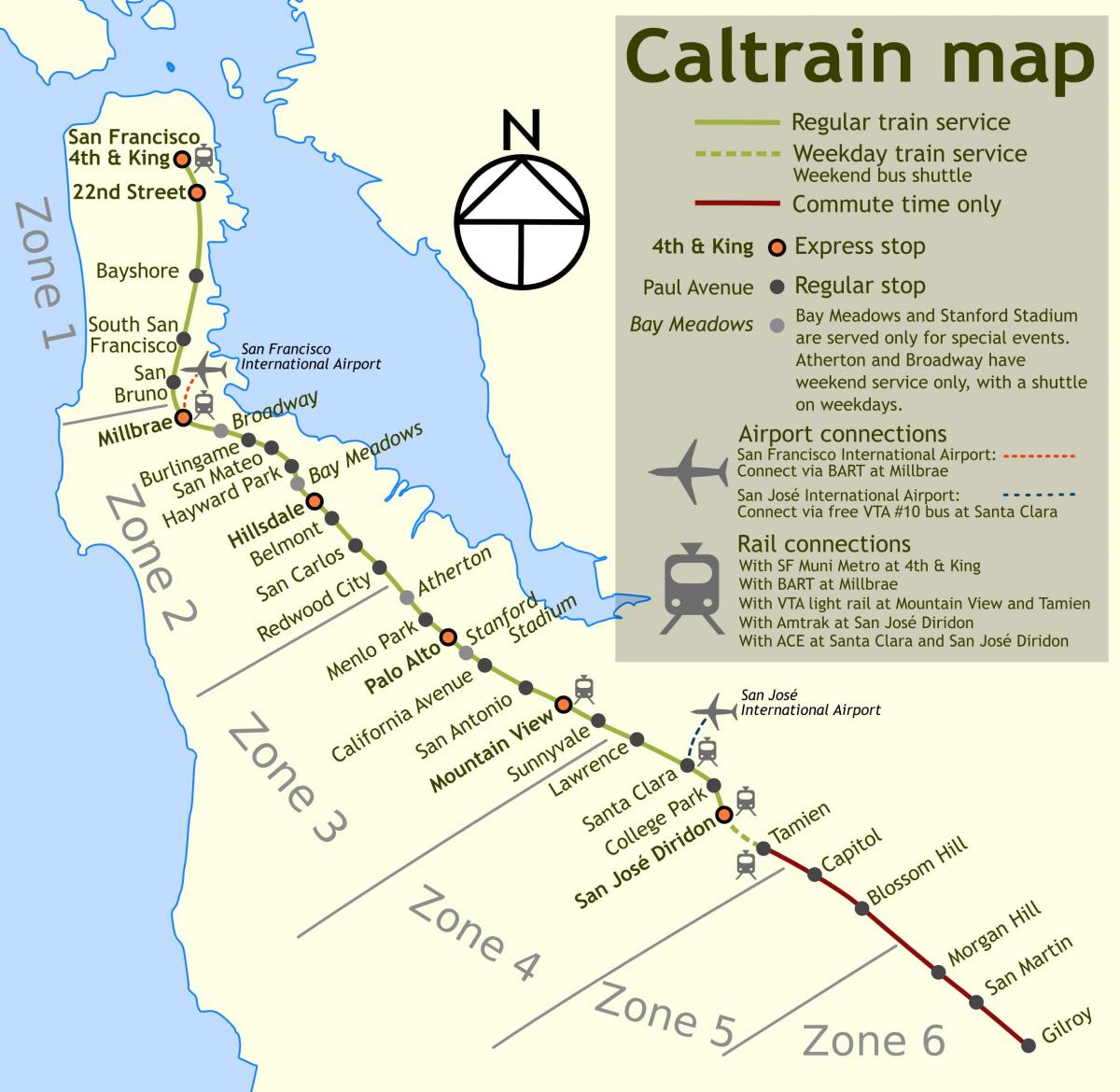 caltrain გაჩერება რუკა