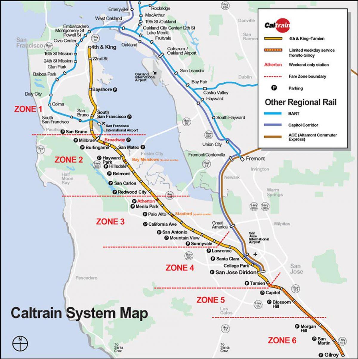 caltrain მარშრუტის რუკა