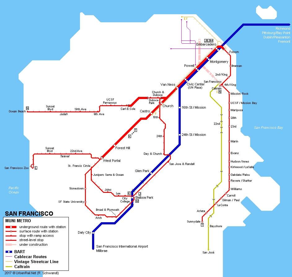 SF muni მატარებელი რუკა