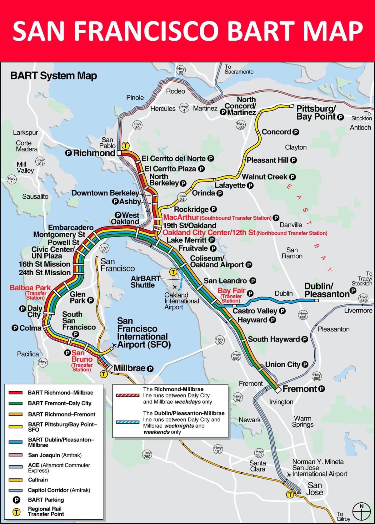 bart რუკა SFO
