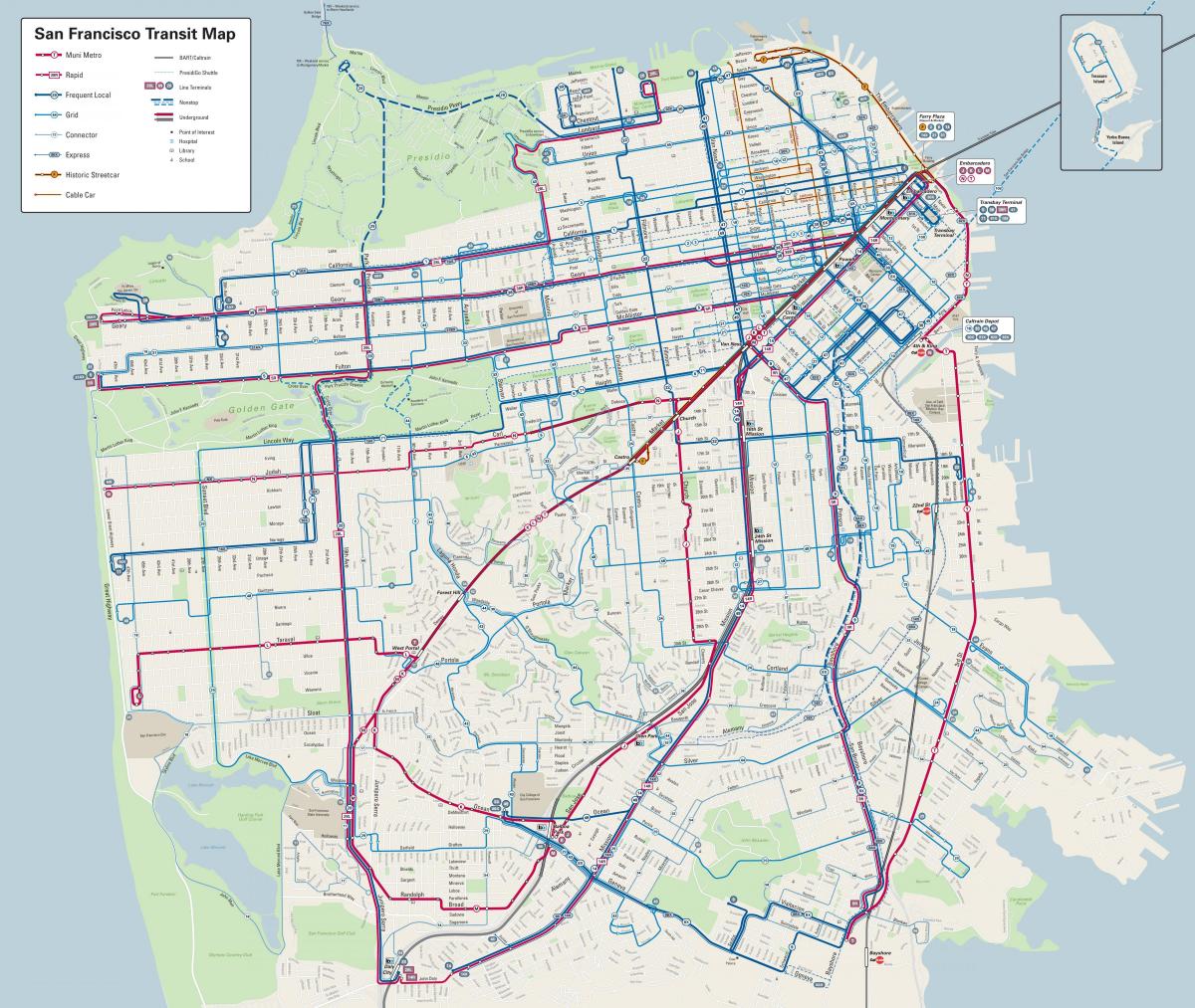 San Francisco ავტობუსის ხაზები რუკაზე