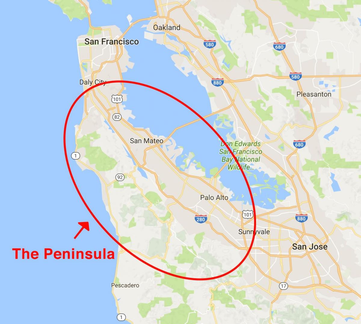 რუკა San Francisco ნახევარკუნძულზე 