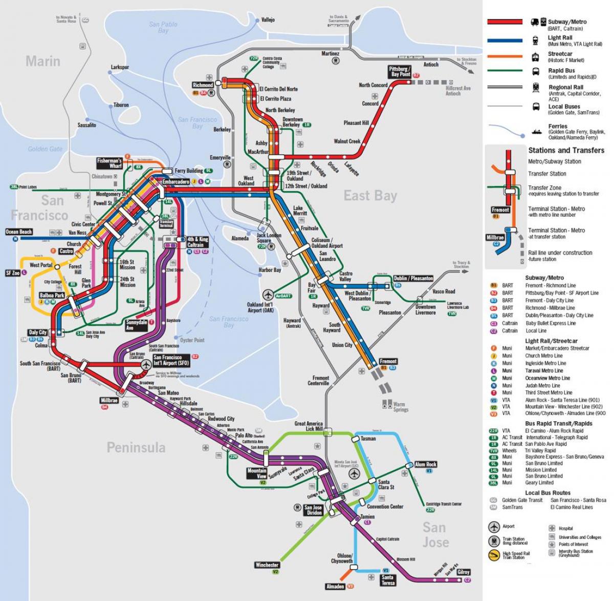 რუკა, საზოგადოებრივი ტრანსპორტი, San Francisco