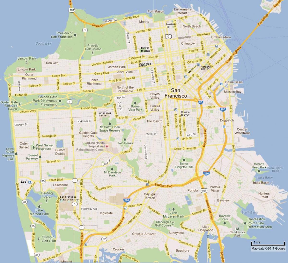 San Francisco ღირსშესანიშნაობები რუკა