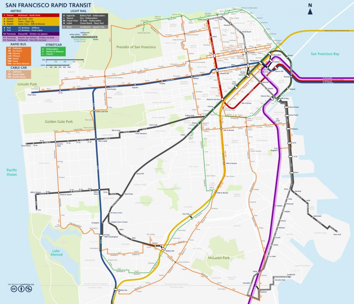 სან-Fran საზოგადოებრივი ტრანსპორტი რუკა