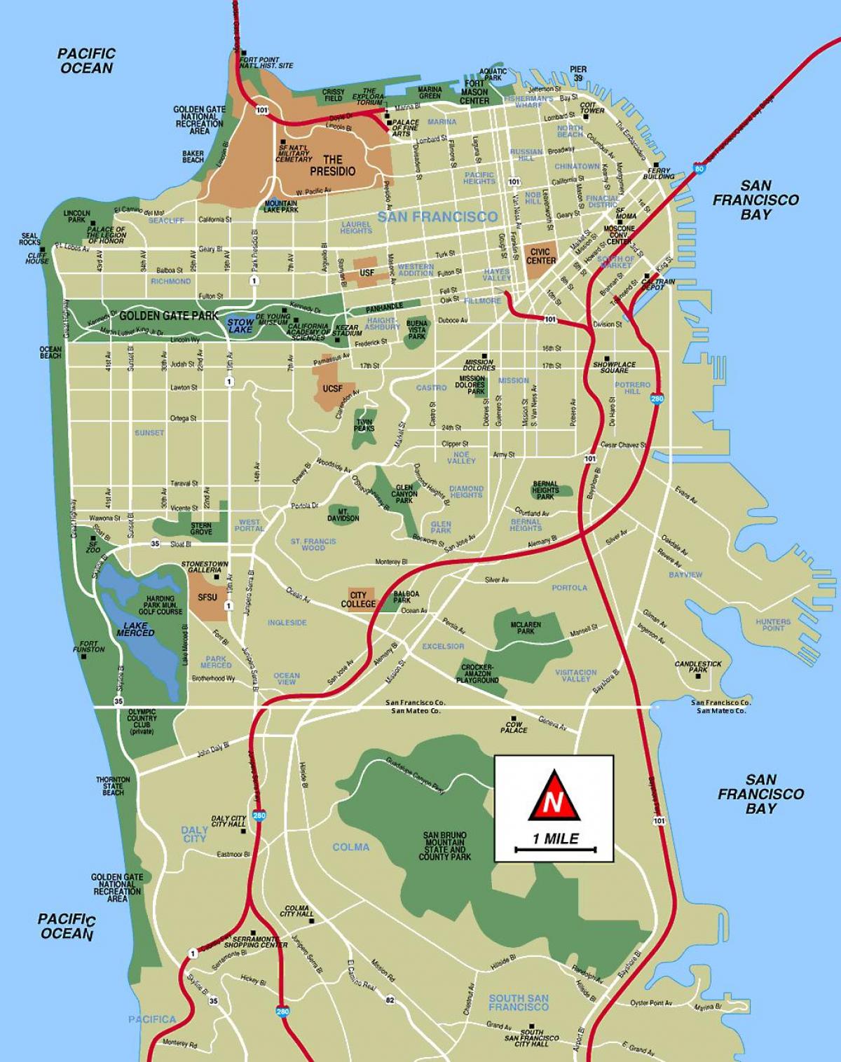 San Francisco ადგილებში ეწვევა რუკა