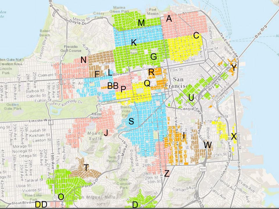 San Francisco სადგომი ზონების რუკა