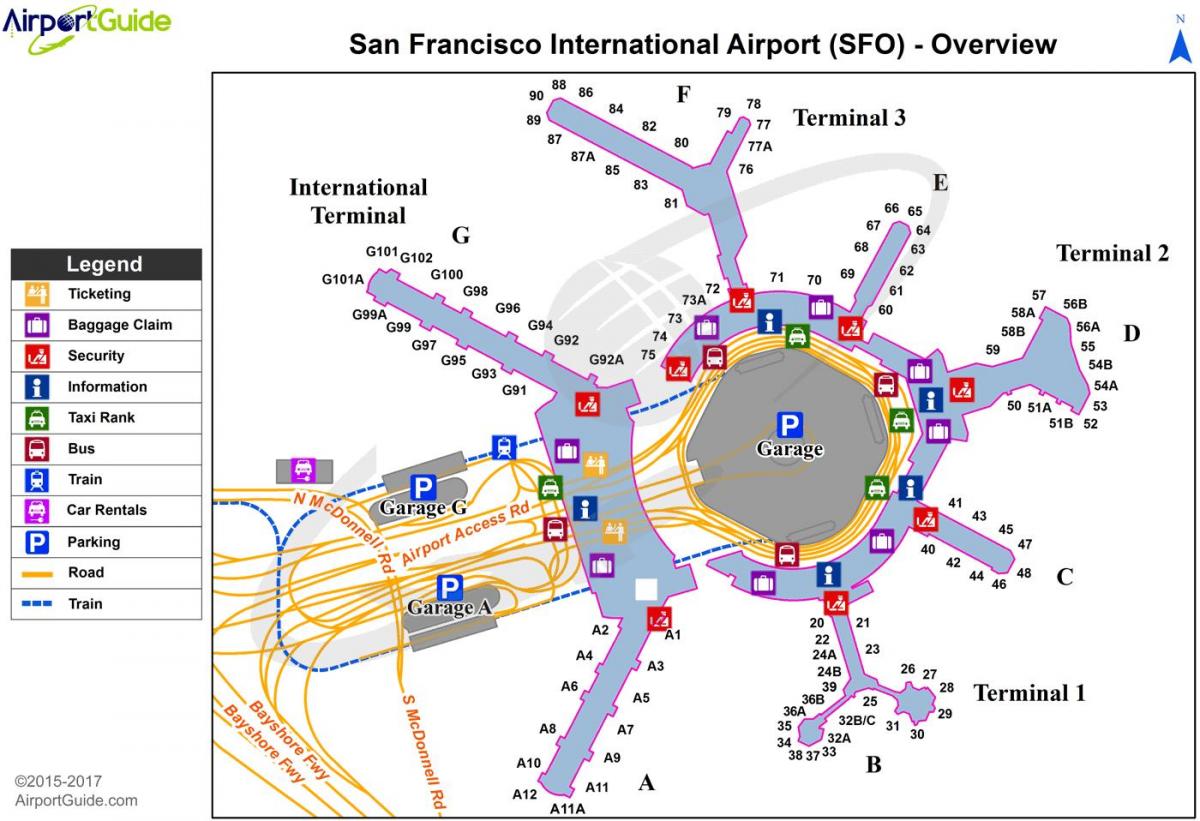 სან-Fran აეროპორტის რუკა