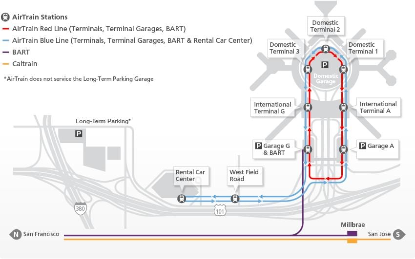 რუკა SFO airtrain