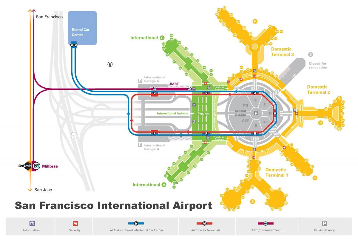 სან-ფრანცისკოს აეროპორტში მანქანის რუკა