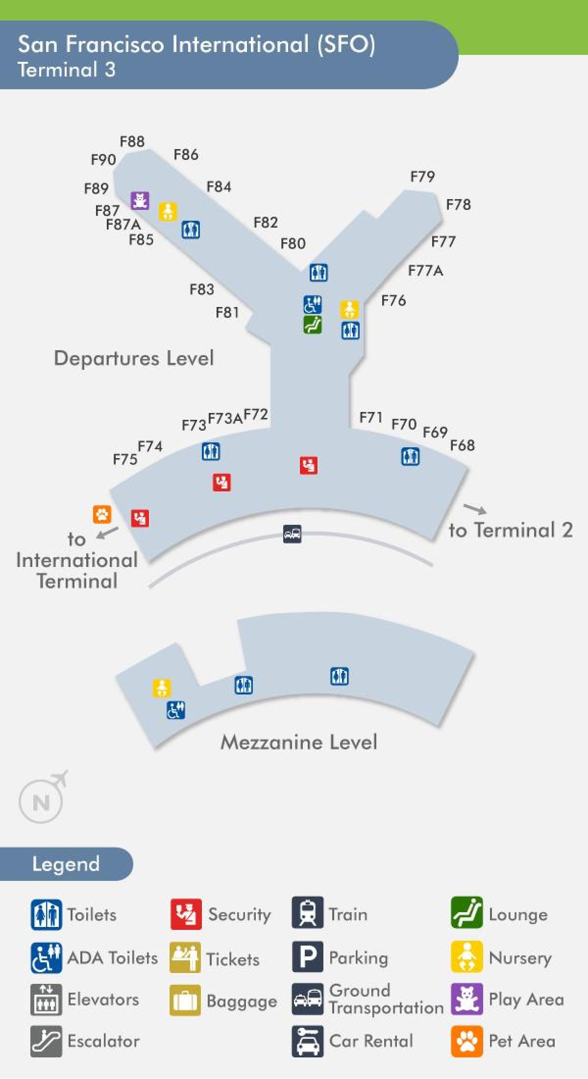 SFO აეროპორტის რუკა ტერმინალის 3