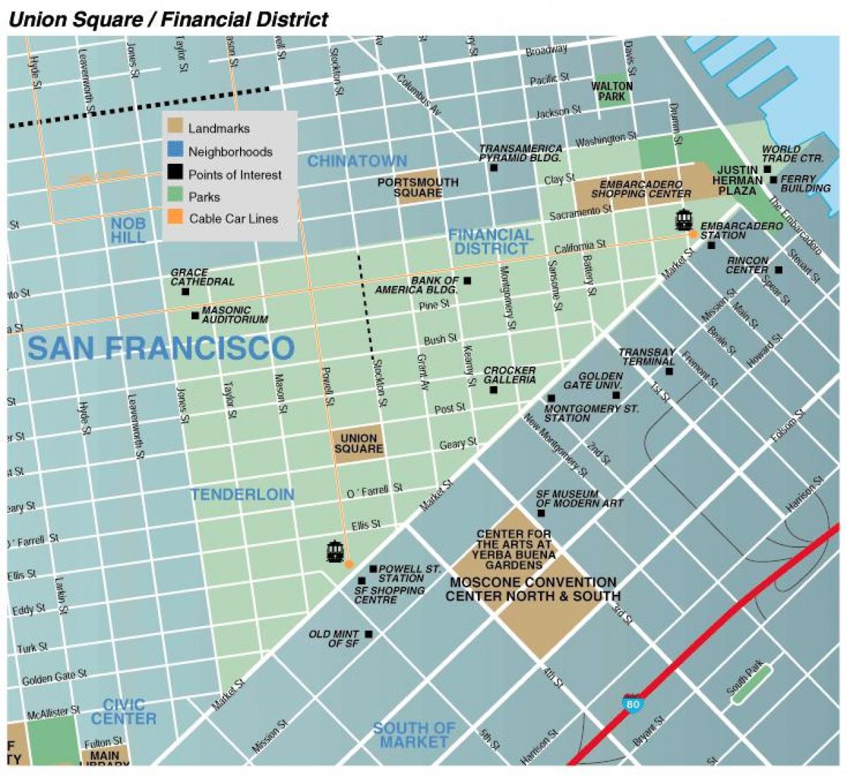 რუკა კავშირის კვადრატული ფართი San Francisco