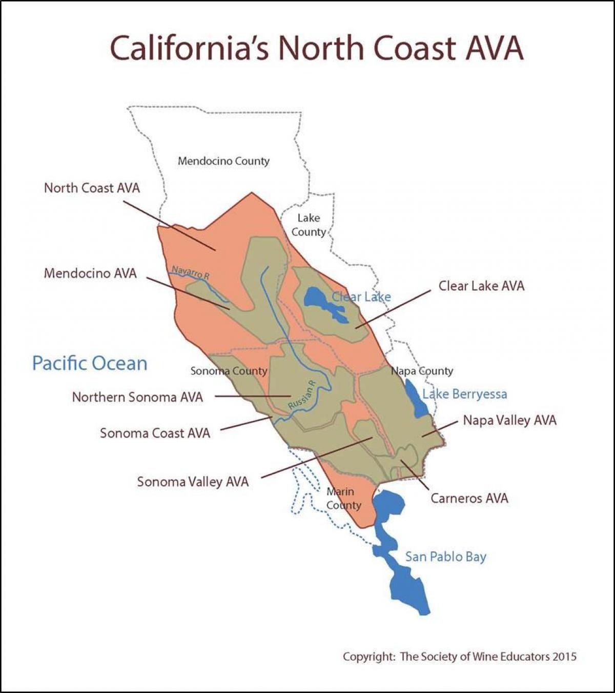 რუკა კალიფორნიის სანაპიროზე ჩრდილოეთ San Francisco