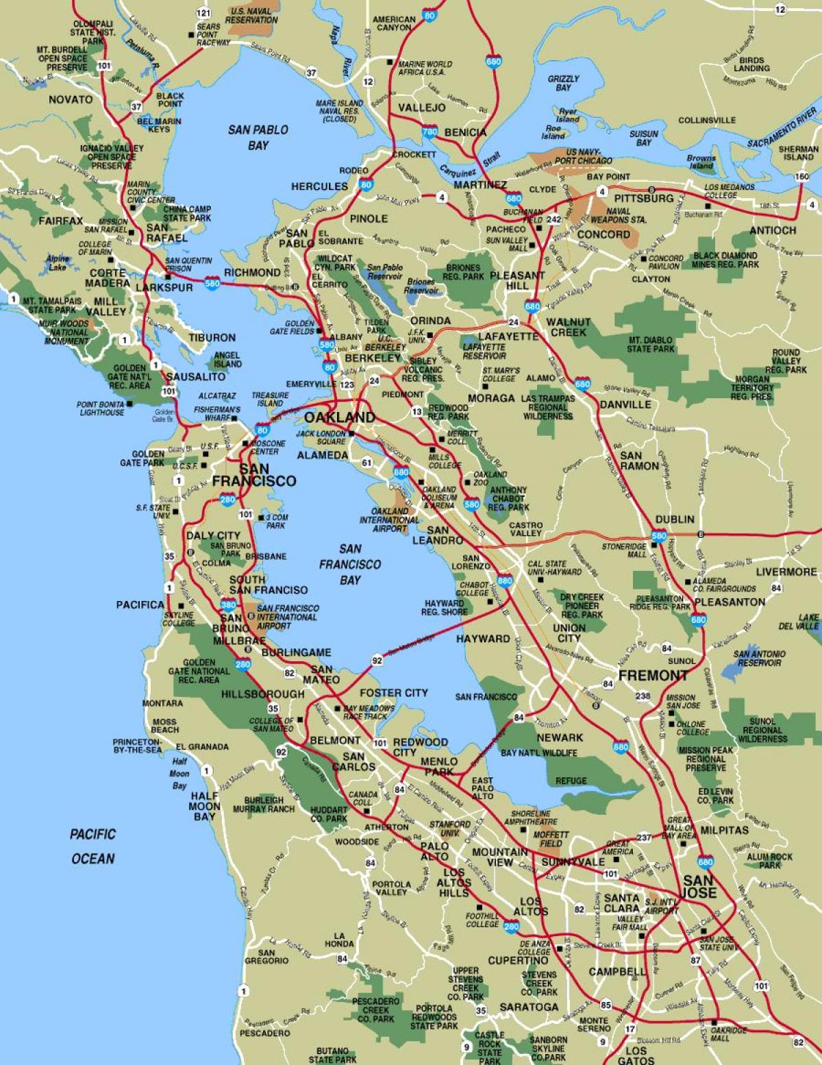 სან-ფრანცისკოში და რეგიონის რუკა