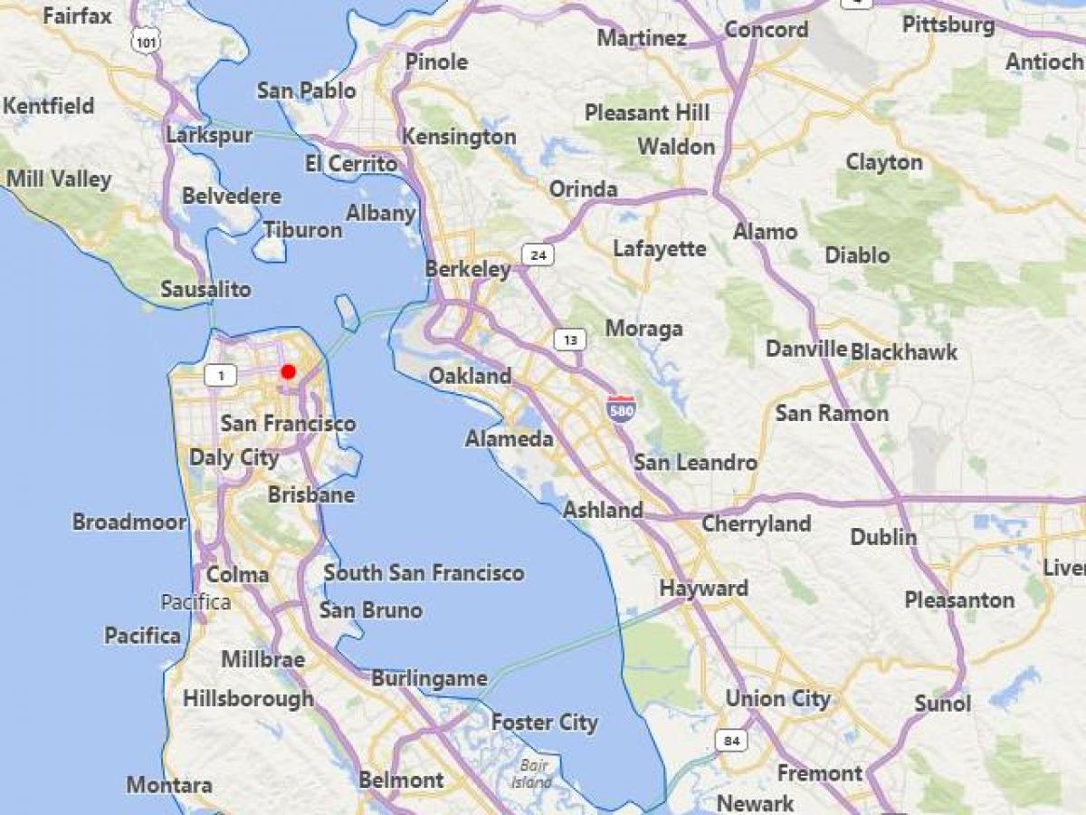რუკა კალიფორნიის ქალაქებში ახლოს San Francisco