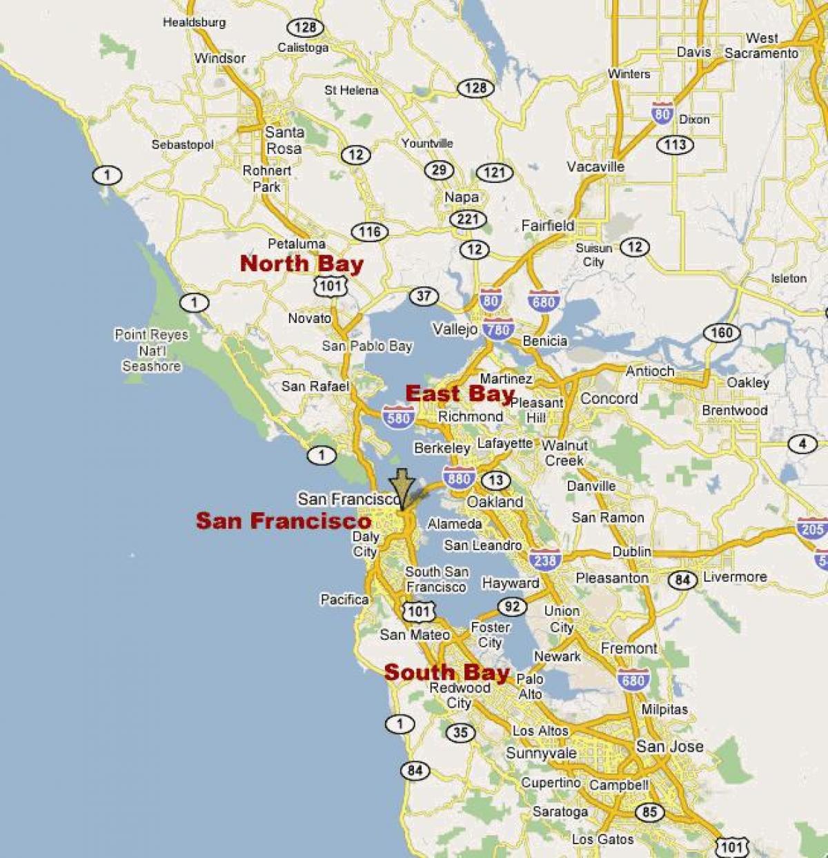 ჩრდილოეთ კალიფორნიის bay ფართი რუკა