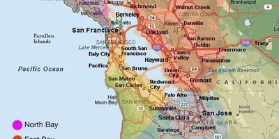 San Francisco ადგილმდებარეობა რუკაზე და მიმდებარე ტერიტორია