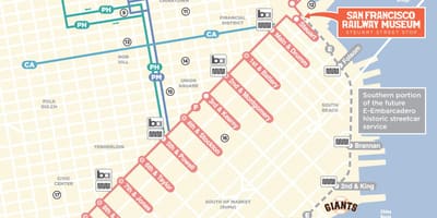 რუკა cable car მარშრუტი San Francisco, ca