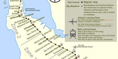 Caltrain გაჩერება რუკა