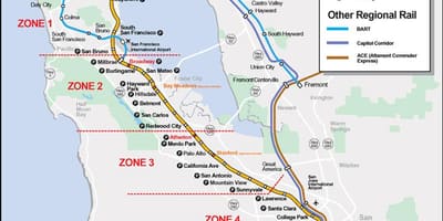 Caltrain მარშრუტის რუკა