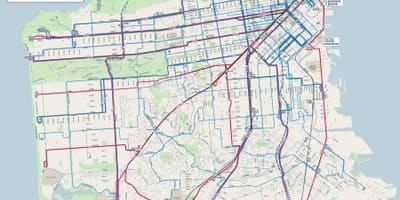 San Francisco ავტობუსის ხაზები რუკაზე